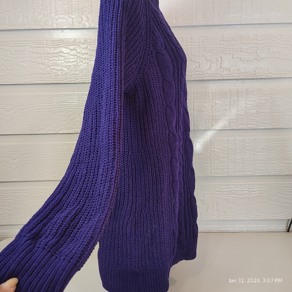 J. Jill Chenille Sweater Womens Small Purple Cable Knit Pullover Fisherman Style - Picture 3 of 9